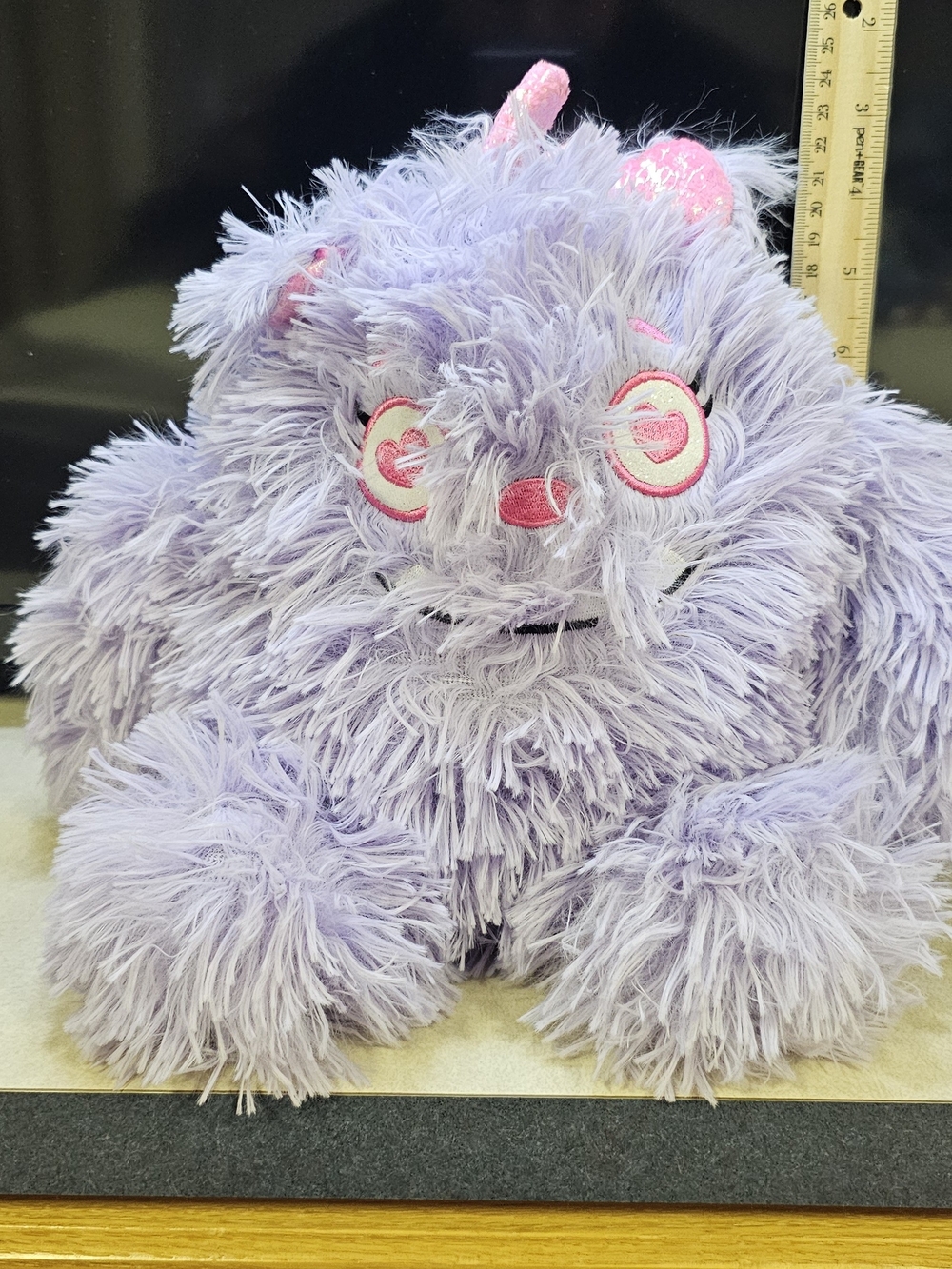 Plush Lavender Fuzzy Monster Plush with Pink Accents